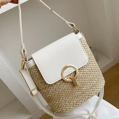 Women's Woven Flap Crossbody Bag with Statement Clasp