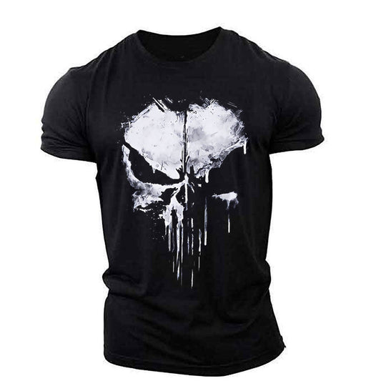 Streetwear skull graphic t-shirt featuring dripping paint effects, available in multiple bold colors—perfect for edgy fashion lovers.