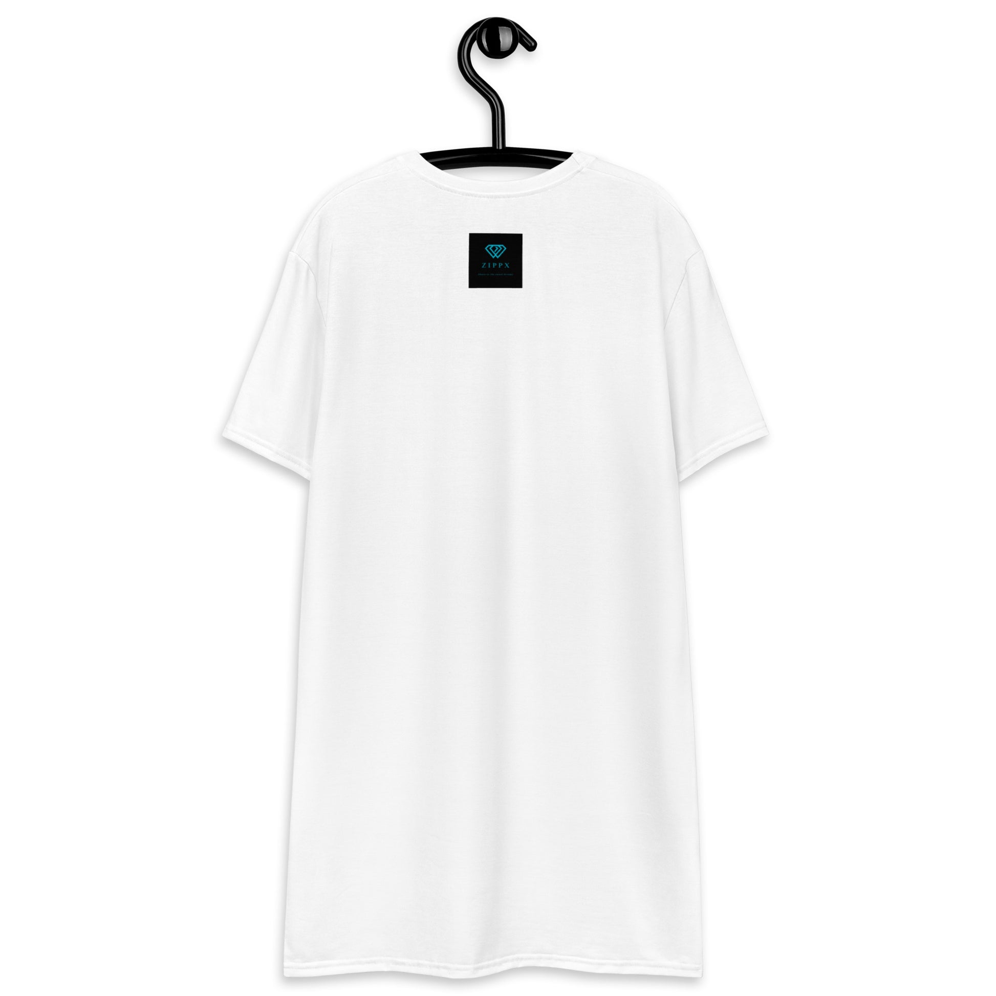 White t-shirt dress featuring a bold graphic design with sunglasses, a pink polka-dot headscarf, red lips, and a wine-pouring illustration—effortless, stylish, and perfect for confident fashion.