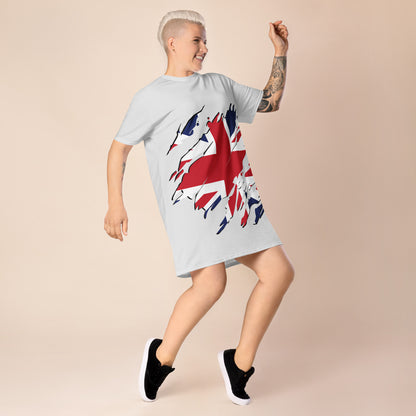 UK Flag Graphic T-Shirt Dress, Stylish, Bold & Perfect for Streetwear Fashion