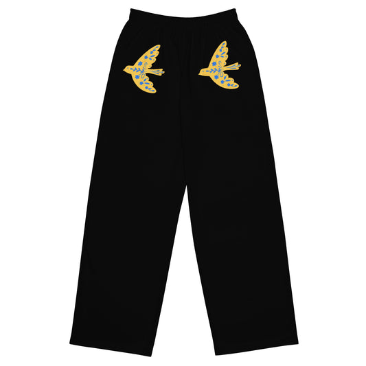 Bird Print unisex wide-leg pants