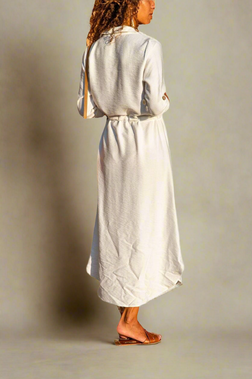Boho Button-Down Shirt Dress – Casual Long Sleeve Maxi Dress with Belt ZIPPX