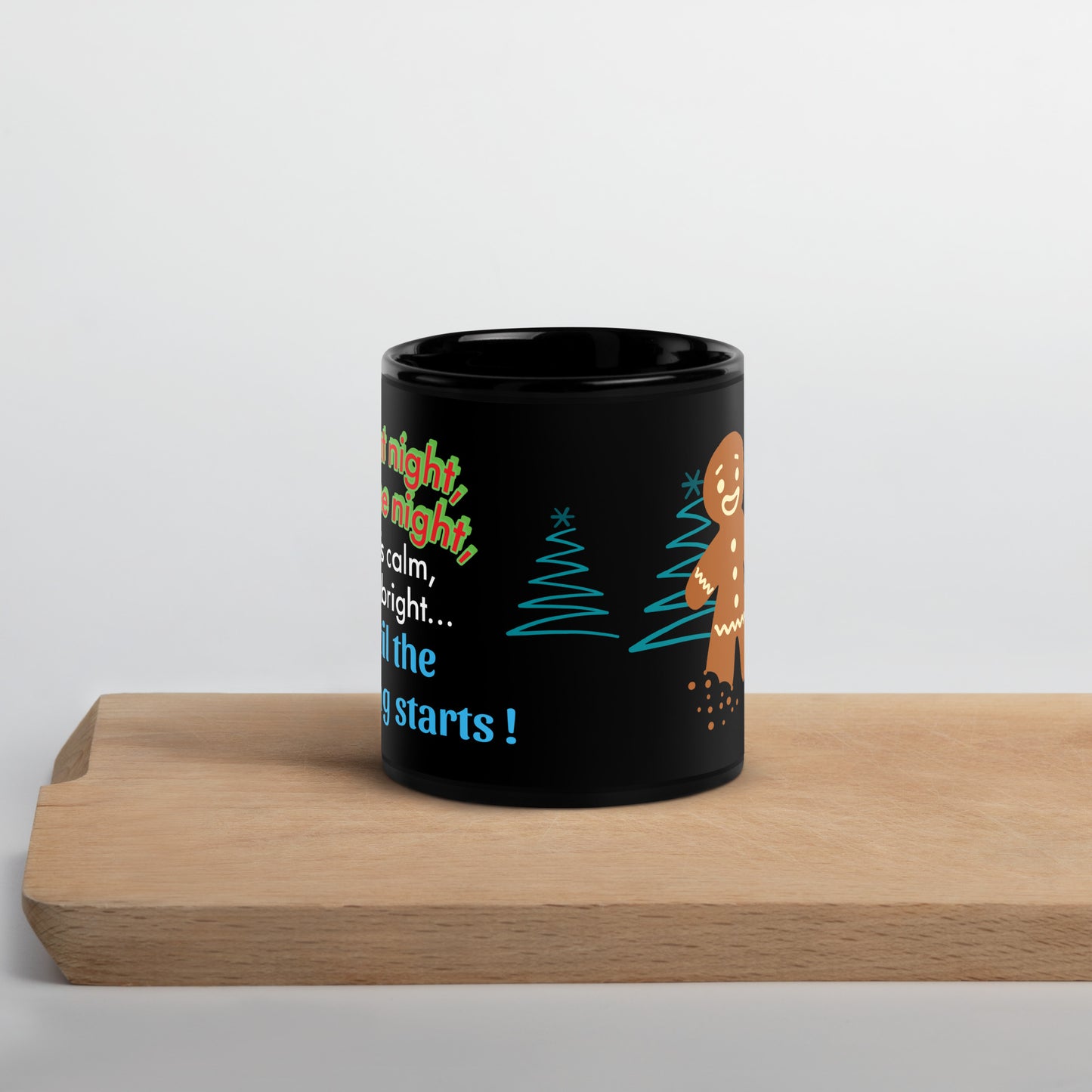 Office Christmas Print Black Glossy Mug