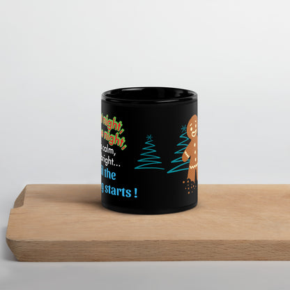 Office Christmas Print Black Glossy Mug