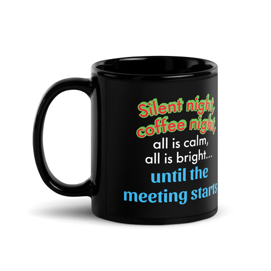 Office Christmas Print Black Glossy Mug