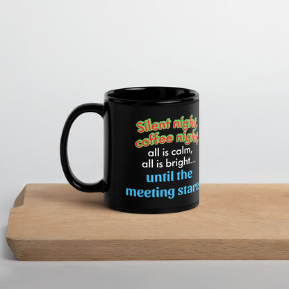 Office Christmas Print Black Glossy Mug