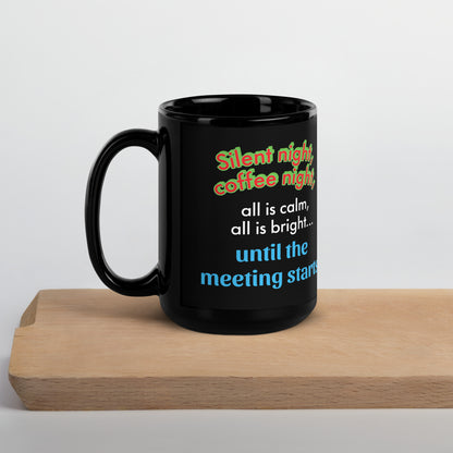 Office Christmas Print Black Glossy Mug