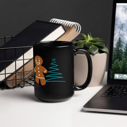 Office Christmas Print Black Glossy Mug