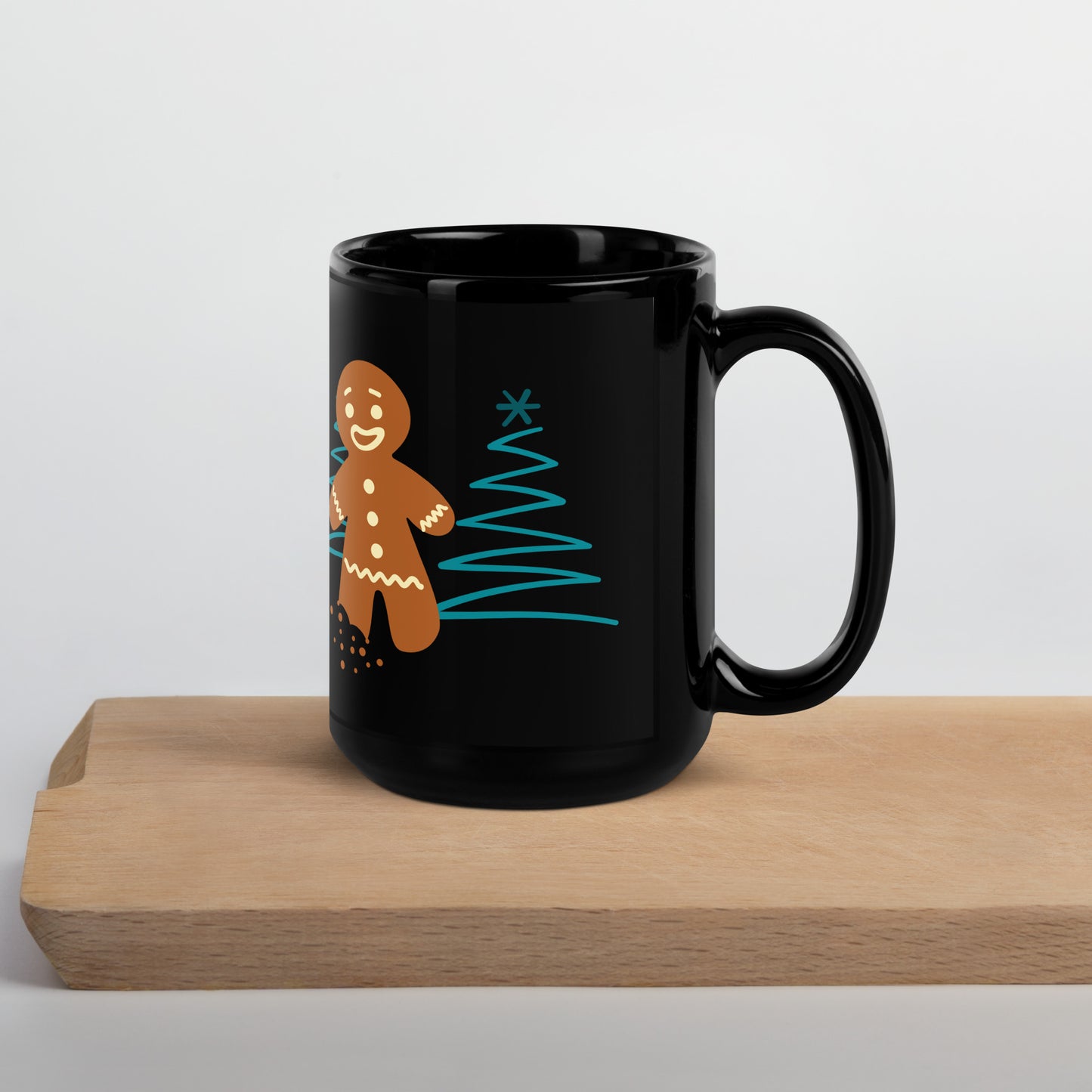 Office Christmas Print Black Glossy Mug