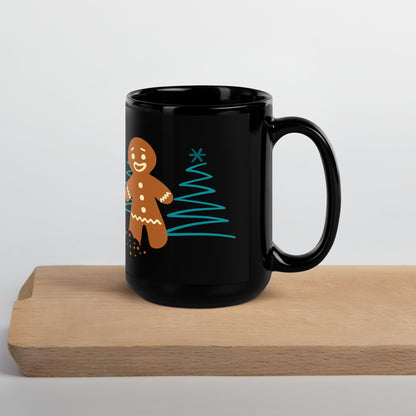 Office Christmas Print Black Glossy Mug