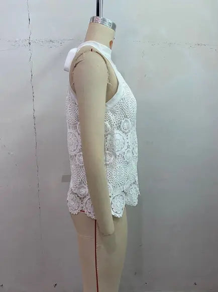 Women's Elegant Lace Halter Neck Sleeveless Summer Tank Top