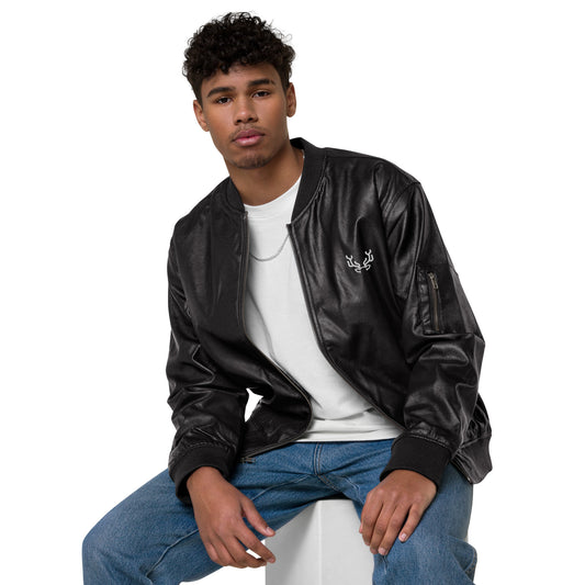 Stag Embroidery, Leather Bomber Jacket male
