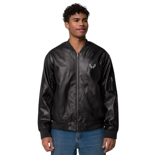 Stag Embroidery, Leather Bomber Jacket male