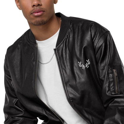 Stag Embroidery, Leather Bomber Jacket male