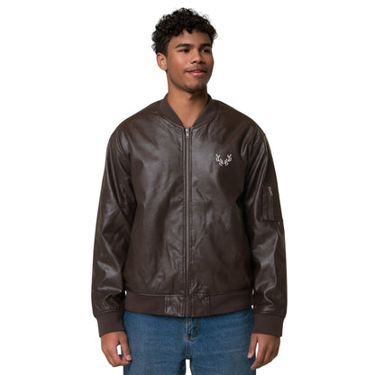 Stag Embroidery, Leather Bomber Jacket male