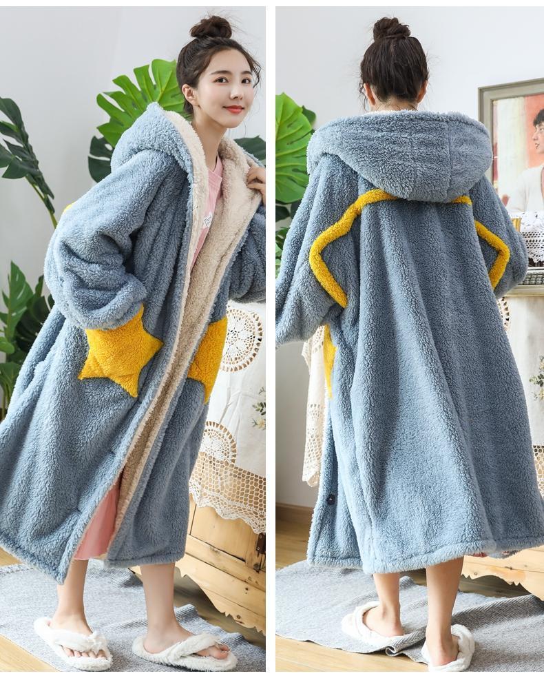 Cartoon Ladies Winter Plush Fleece Warm Ladies Homewear Hooded Pajamas