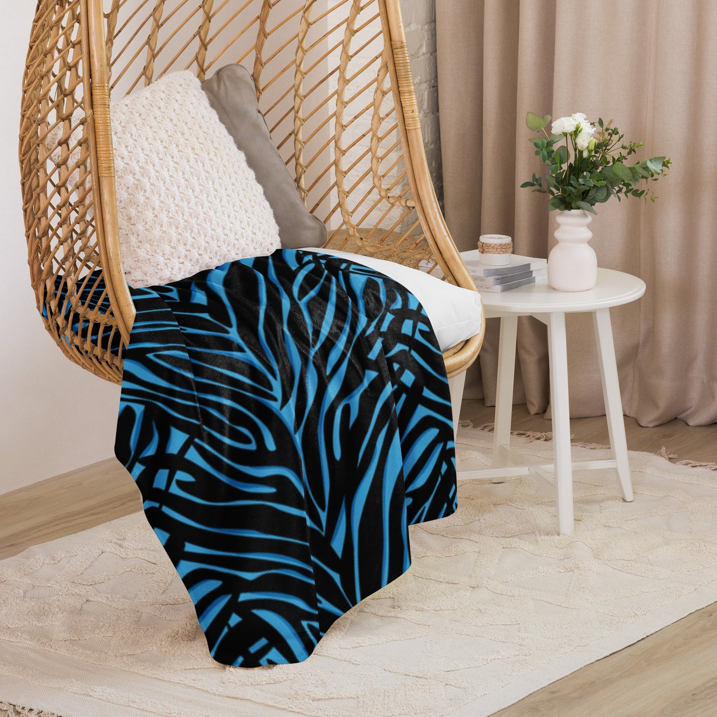 Blue Zebra print Sherpa blanket