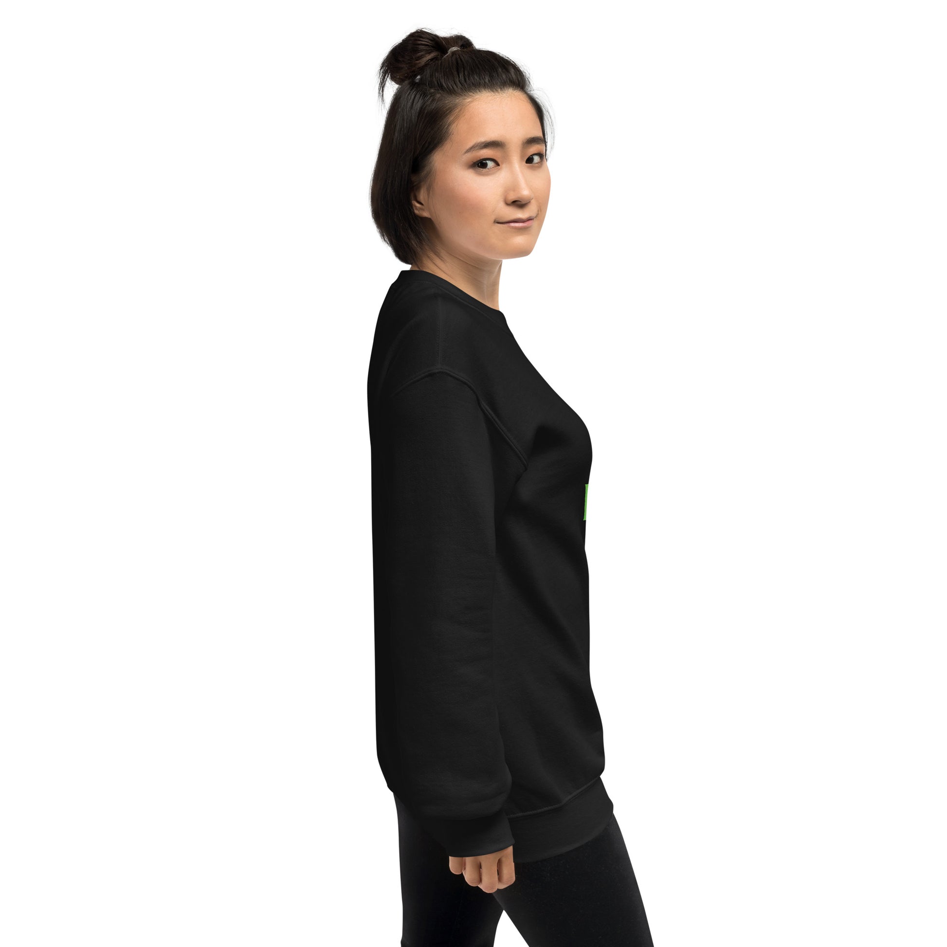 Black sweatshirt featuring a turquoise bunny head graphic with bold ‘EASTER bunny’ text—festive, stylish, and available in six colors excluding white.