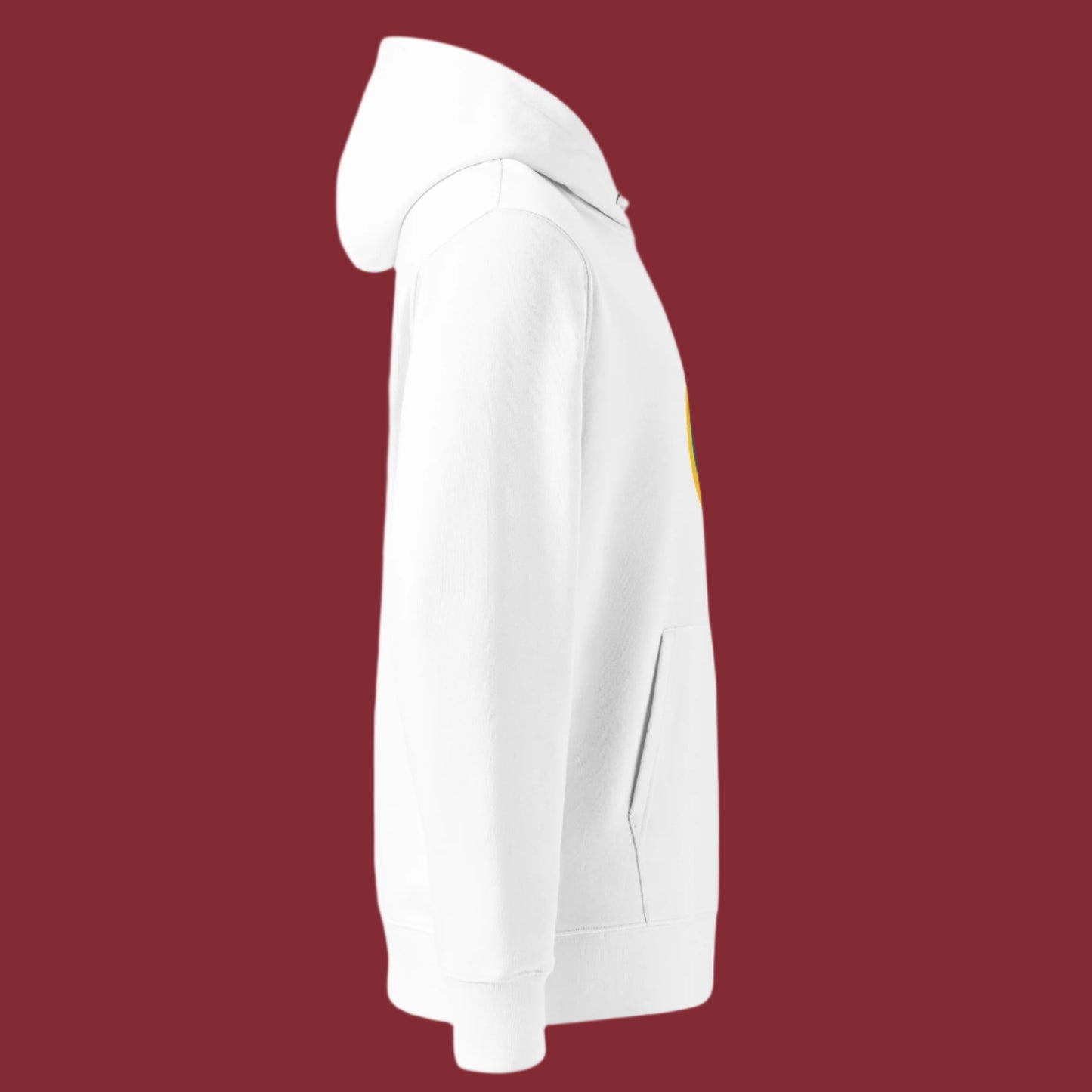 Unisex hoodie available in white, black, and navy blue, featuring a colorful hand logo design in red, orange, blue, green, and yellow, with a front pocket and adjustable metal-tipped drawstring hood—stylish, comfortable, and perfect for casual wear.