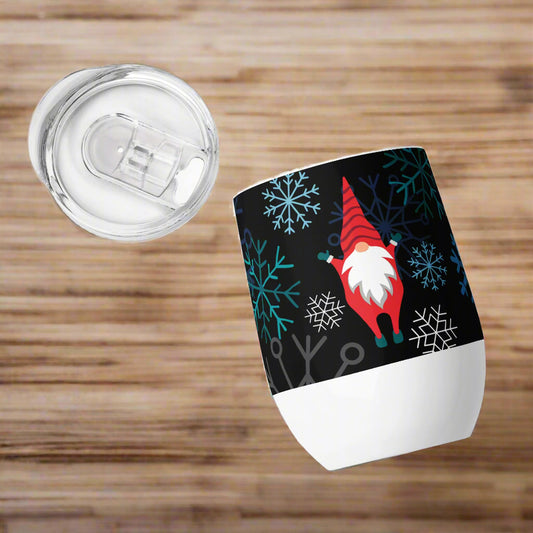 Festive Gnome Wine Tumbler Insulated, Stylish & Perfect for Cozy Holiday Sips