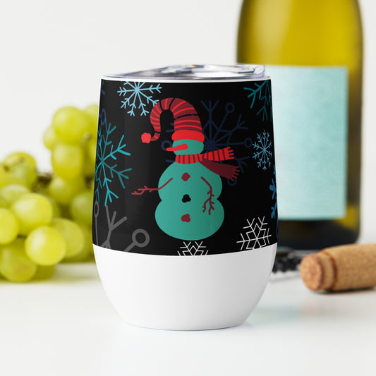 Christmas Snowman print, Wine tumbler